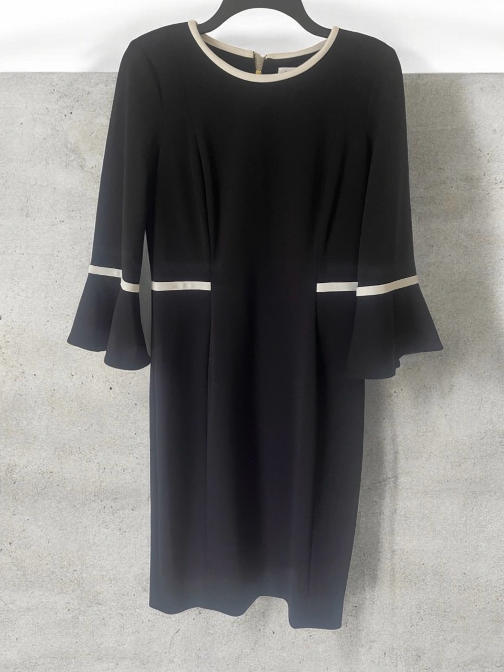 Calvin Klein Black Shift Dress with Cream Trim